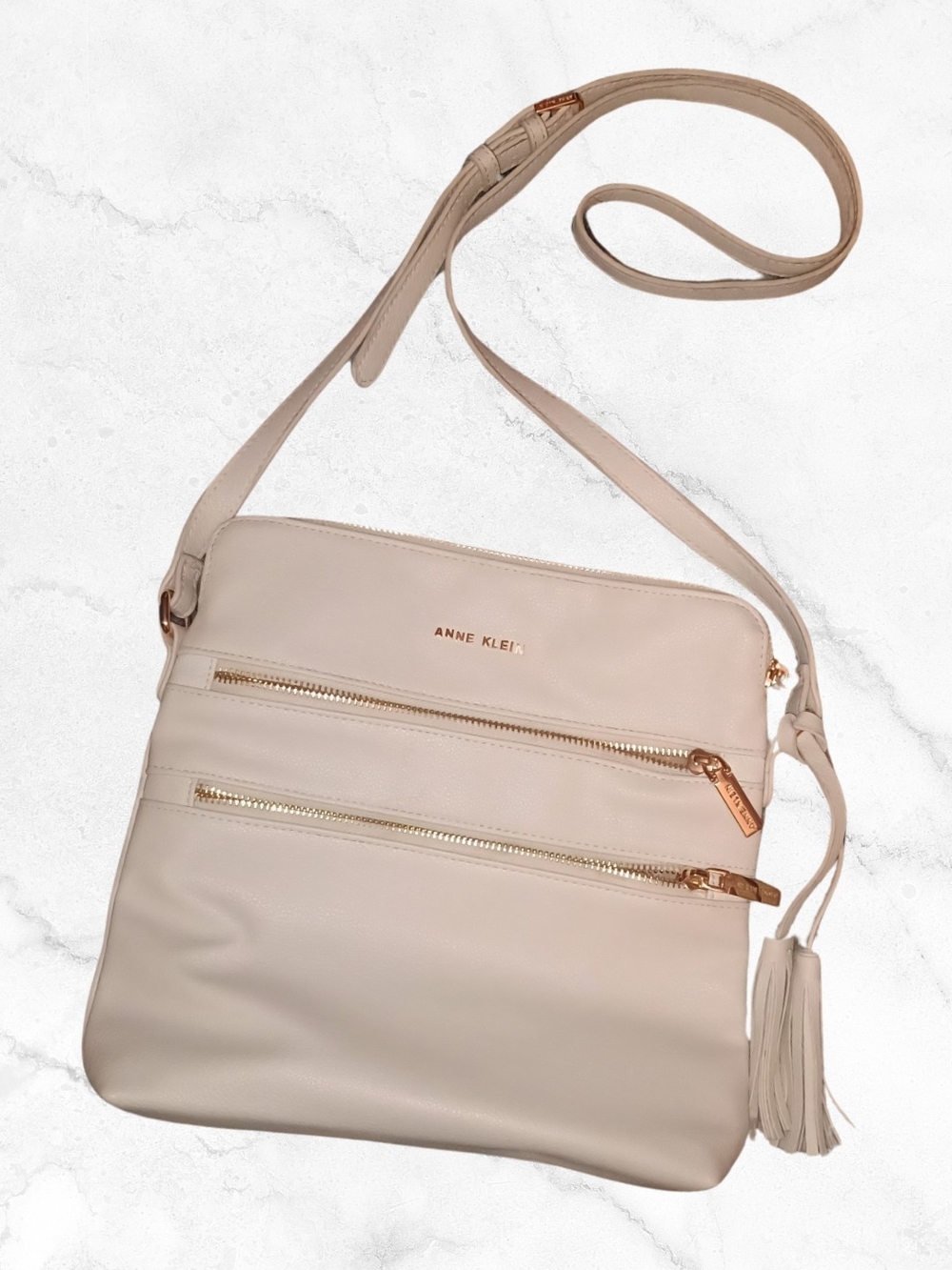 Anne Klein Beige Crossbody Bag with Tassel